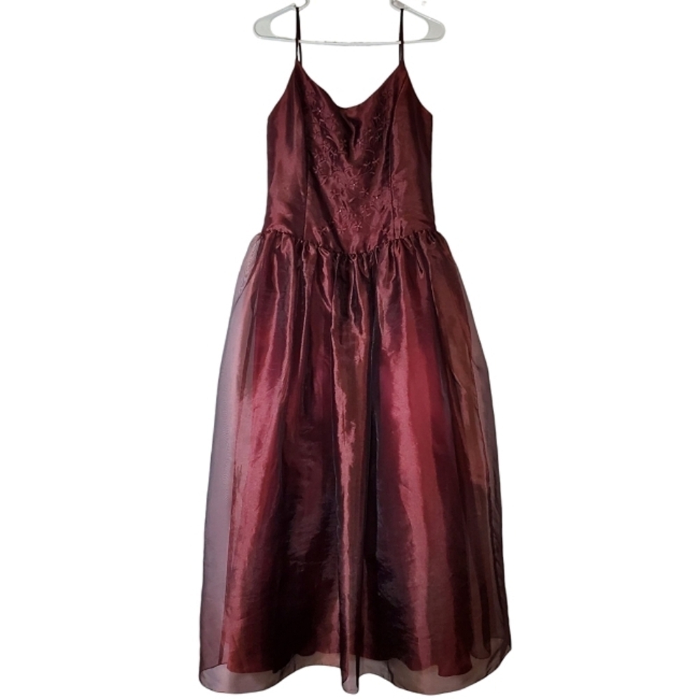 7445 * Scott McClintock Ball Gown Prom Dress Formal Burgundy Size 10 Vintage 80s